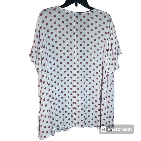 Lane Bryant popover Top vacation cruise Polka Dot Shirt Gauzy Flutter Sleeve 24 - Picture 2 of 13